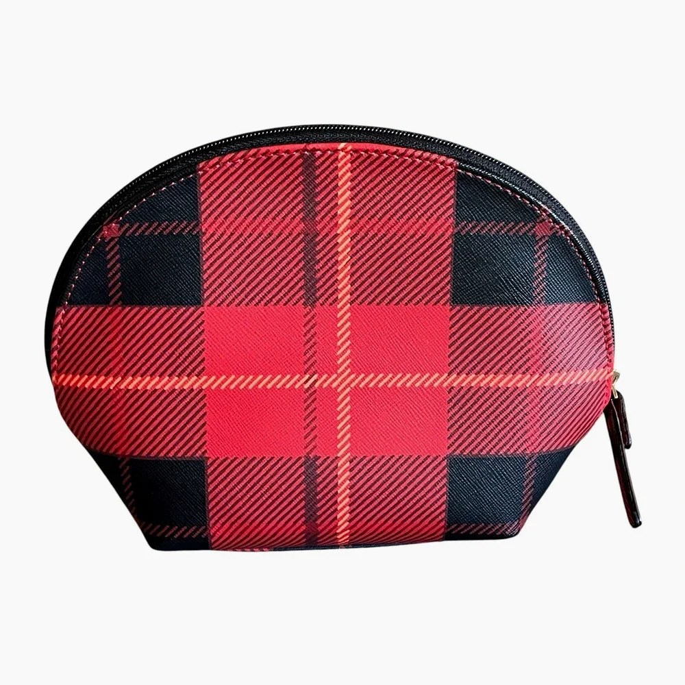 KATE SPADE New York Newbury Lane Keri Cosmetic Pouch Red/Black Plaid Top Zip Bag